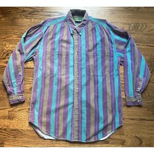 Vintage Natural Element Shirt Vertical Stripes Button Up Mens Large Long Sleeve